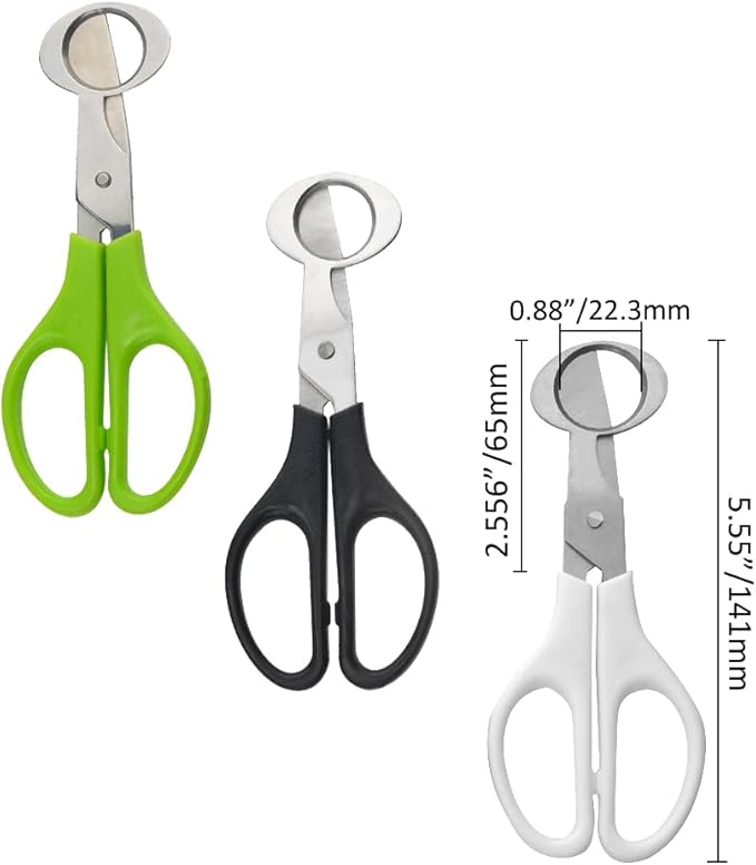 12Pack Stainless Steel Quail Egg Cutter Scissors Quail and Pigeon Egg Cutter Tool Quail Scissors Opener Quail Egg Cracker for Home Kitchen (Three Colors), Black+White+Grass (EGG-12P)