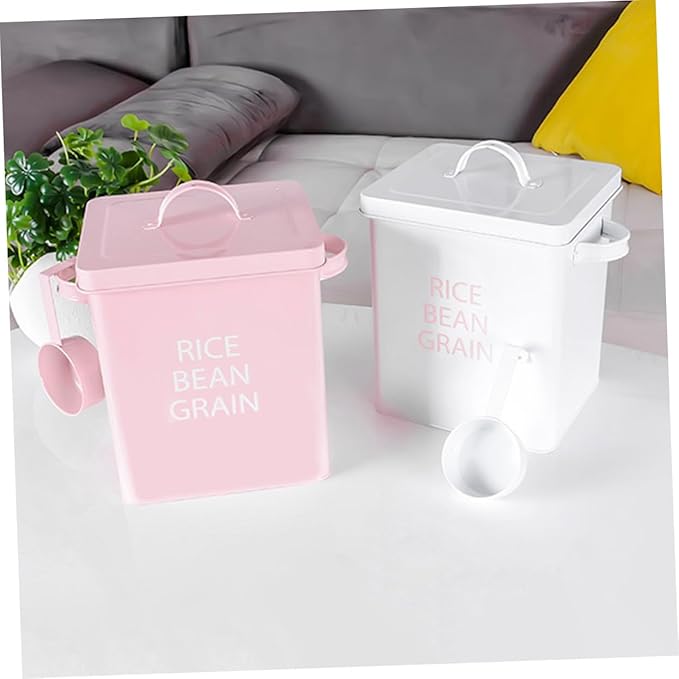 GALPADA Pink Metal Pet Food Storage Container Airtight Grain Canister with Spoon for Dogs Cats Durable Galvanized for Kibble Space Saving Design