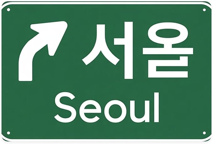 Seoul Direction Sign Tin Sign Vintage Seoul Travel Metal Sign Print Aesthetic for Garden Yard Bar Porch Home Bedroom Kitchen Wall Decor Gift 8 X 12 in