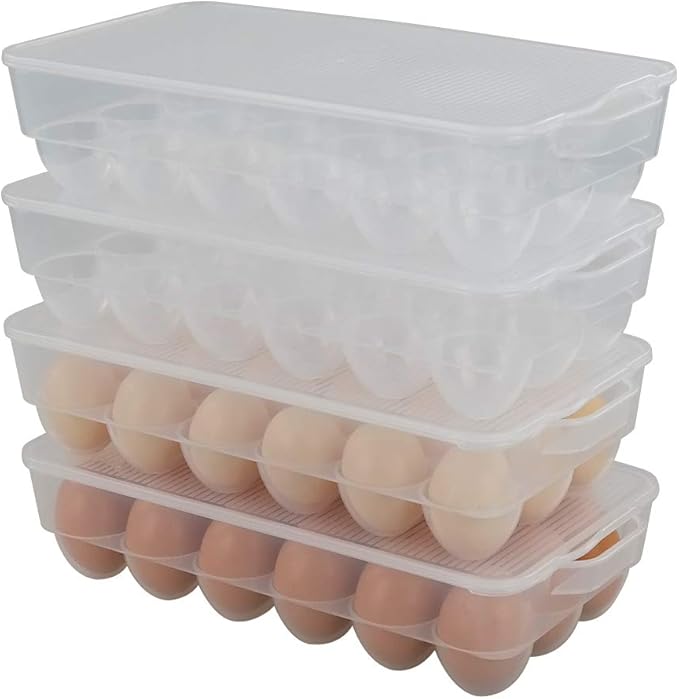 4-Pack Clear Covered Egg Holders, Egg Holder For Refrigerator, Plastic Refrigerator Egg Trays with Lids, Fit 18 x 4 Eggs (72 Eggs)