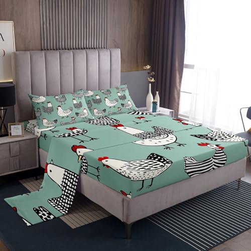 Erosebridal Chicken Sheet Set, Cartoon Chick Bed Sheets Queen Size - Multi 23, Microfiber, 4 Pack by Erosebridal