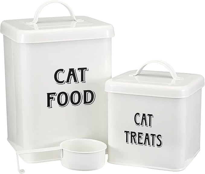 Morezi Cat Food Storage Container Farmhouse Pet Food Treats holder with Lid and Scoop, Perfect Sturdy Canister Tins for Kitchen Countertop, Shelf, Great Gift for Pet Owners - Cat Food