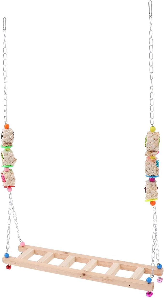 Totority Rooster Wooden Swing and Coop Ladder Accessory with Hanging Climbing Bridge, Natural Wood Chicken Plaything for Pet Supplies and Bird Cage Random Color