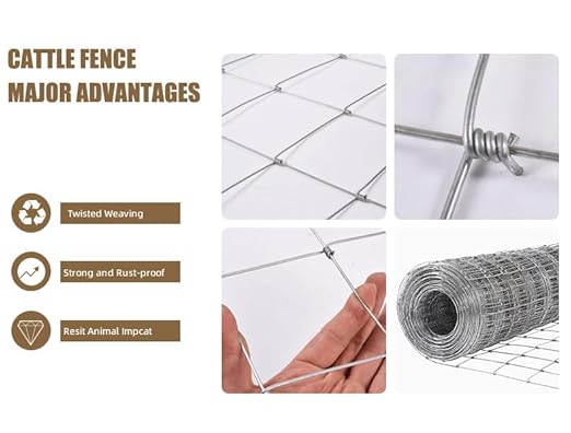 3.2ft X 100ft 14 Gauge Heavy Duty Woven Wire Farm Fence - Close Mesh Steel Wire Animal Barrier for Cattle, Pigs, Sheep, Horses | Rust Proof Deer Fencing & Livestock Protection for Small Farm