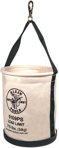 Klein Tools 5109PS Canvas Bucket, Wide-Opening Straight-Wall Tool Bucket with Pocket and Swivel Snap, 75-Pound Load Rated