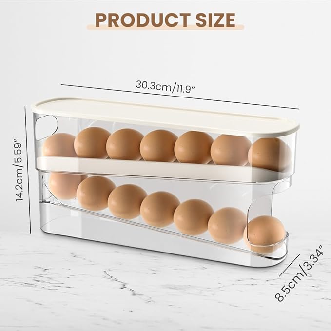 Auto Rolling Egg Holder for Fridge, Egg Dispenser/Organizer/Storage/Container with Lid for Refrigerator, Sturdy and Durable Space-Saving Egg Tray for 12 Large Eggs