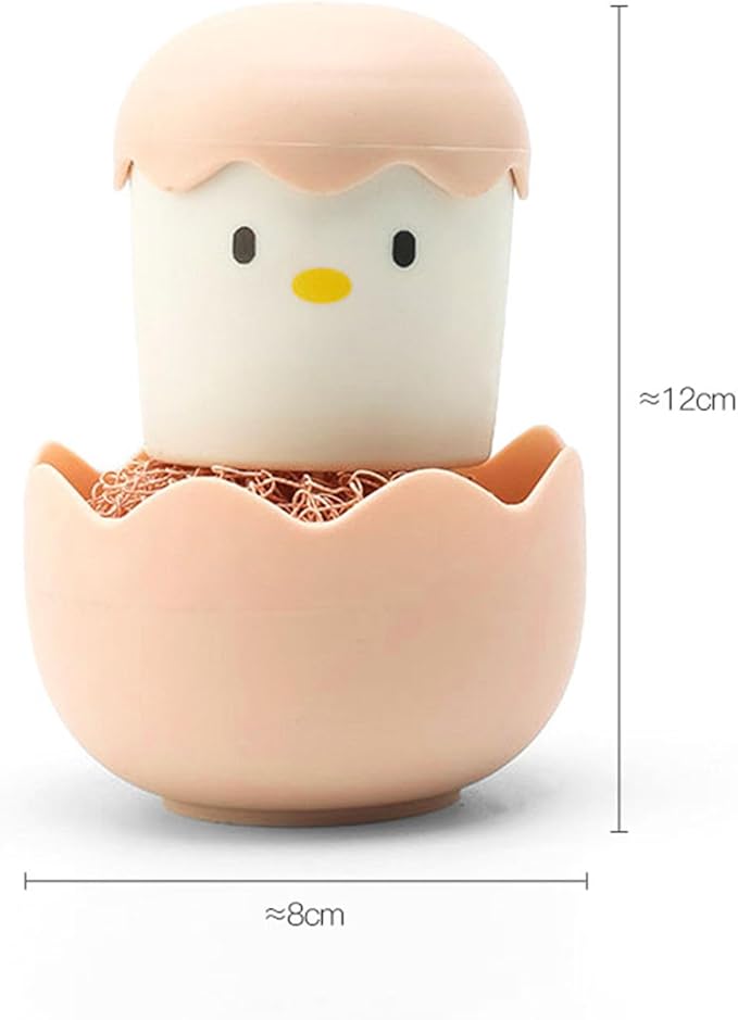 2PC Kitchen Cleaning Brush Eggshell Chicken Dish Potato Vegetable Scrubber Fruit, Cute Cartoon Kitchen Cleaning Scrubbers, Detachable Handle and Fiber Ball, Multipurpose Dish Pot Washing Tool (#2)