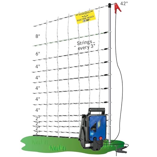 Premier 1 PoultryNet® Plus, 42"H x 100'L Portable Electric Fence with Extra Line Posts to Reduce Sag | Double Spike for Added Stability | White/Black Fence for Chickens, Ducks, Geese
