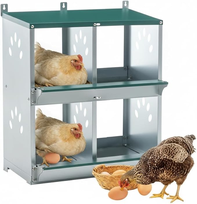 Metal Nesting Boxes for Chickens, Multiple Compartment Chicken Nesting Box for Laying Eggs, Durable Galvanized Steel Hen Nesting Box, Wall-Mounted Poultry Nesting House (4-Hole)