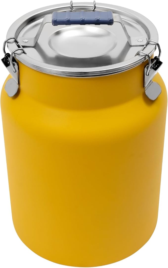 12L Airtight Food Storage Containers, Stainless Steel Rice Bucket with Locking Lid & Wide Mouth, Large Metal Grain Dispenser for Kitchen Pantry Organization - 3.17 Gal, Yellow