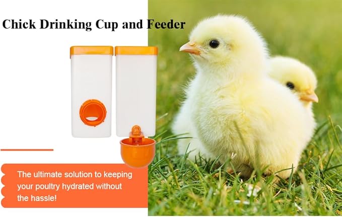 Automatic Waterer System Chick Feeder and Drinker Cups 1L Hanging Automatic Fill Poultry Watering Cup Used for Cages (Orange, 2)