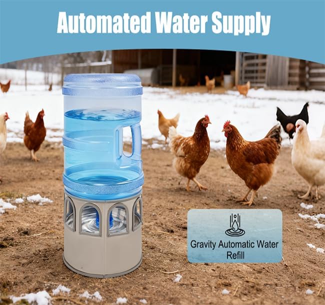Chicken Water Heater with 5 Gallon Bucket, Heated Poultry Waterer with LED Display, Temp Adjustable(32-122℉), 80W, All-Season Use