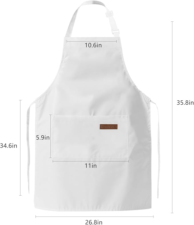 ATROPOS 2 Pack White Adjustable Bib Cooking Apron Waterdrop Resistant with 2 Pockets Aprons for Men Women - Suit for Kitchen And Outdoor BBQ (35.8IN x 26.8IN White)