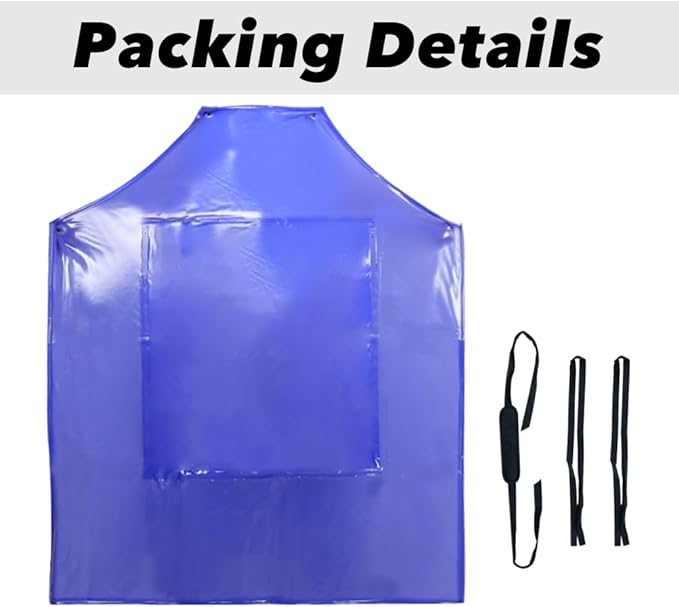 Waterproof Rubber Vinyl Work Apron -42.5" x 33.8" Plus Size Double Reinforced Chemical Resistant PVC Blue Bib Apron