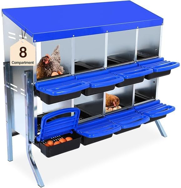 Chicken Nesting Box,Roll Away Eggs Laying Boxes,Large Bedding for Hens Birds Duck Coop Poultry Habitat Supplies,8 Compartments,Cleanable Pull Out Hen Roosting Boxes