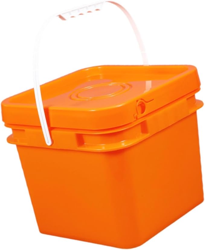 Square Bucket All Purpose Pail Large Capacity Food Storage Container with Handle and Lid for Home Improvement Outdoor Picnics, 8L 23.7x23.7x20.95cm