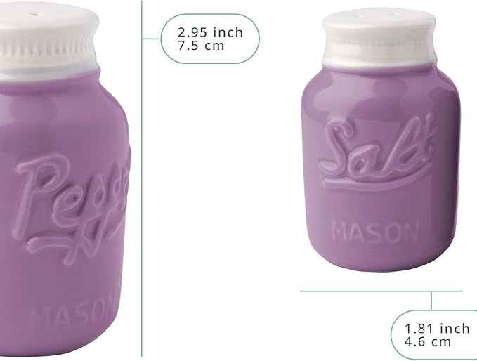 Comfify Mason Jar Salt & Pepper Shakers – Aqua Purple Ceramic – Rustic Shabby Chic Kitchen Decor