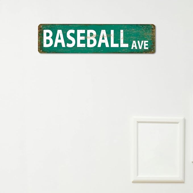 Baseball Decor Baseball Ave Signs Vintage Metal Tin Sign Baseball Street Sign Baseball Decor For Boys Room Baseball Ave Theme Party baseball Wall Decorations 4x16 Inches