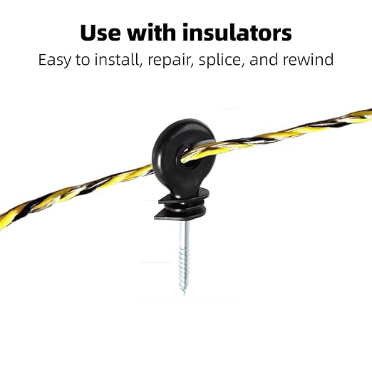 Upgraded Electric Fence Polywire 1722 Feet 525 Meters, 6 Stainless Steel Strands for Reliable Conductivity and Rust Resistance, Easy to Install,Portable Electric Fencing,Yellow and Black Color