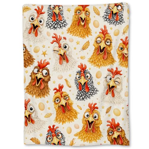 Funny Chicken Faces Blanket Gifts, Cute Farm Chicks Flannel Throw Blanket for Couch - 60×50 Inch, Travel & Decor by Ti Caldi