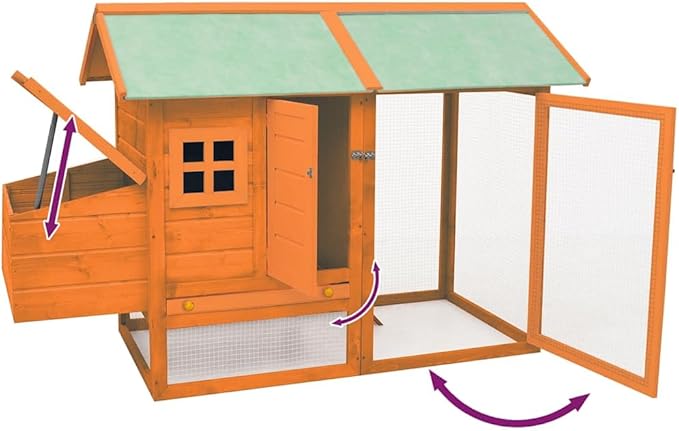 Brown Large Chicken Coop 61 x 67 x 43.3 in Solid Pine Fir Wood Weatherproof Outdoor Hen House with Non-Slip Ramp for Backyard Poultry