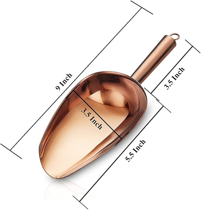 Copper Ice Scoop, Fashion Ice Cream Scoop, Premium Stainless Steel Cookie Scoop, Dog Food Scoop, Sturdy Flour Scoop, Utility Candy Scoop, Dishwasher Safe (8oz/9 Inch)