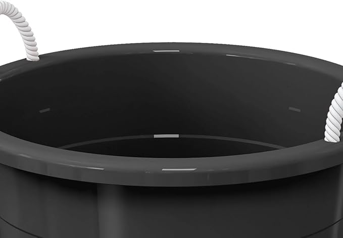 17 Gallon Heavy Duty Utility Tub, Flexible Plastic Storage Bucket with Comfortable Rope Handles, Multipurpose Black Container for Construction, Gardening, Cleaning, Car Wash and Farm Use
