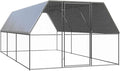 Galvanized Steel Chicken Coop 118 x 118 x 79 in Outdoor Kennel Silver Rectangle Frame with UV-Resistant Cover Large Poultry Cage for Backyard Flock and Garden Use