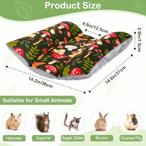 15"x14" Soft Plush Rabbit Bed Washable Cuddle Mat for Small Pets - Medium, Green Mushrooms, Polyester - Image 6