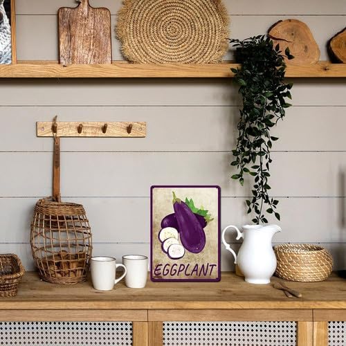 Vegetables Metal Sign Vintage Decor Eggplant Sign Farm Wall Decor Sturdy Rust Waterproof Aluminum Signs for Outdoor Yard Garden Easy to Install 8x12inch