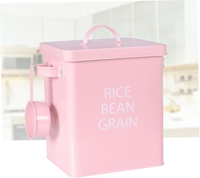 GALPADA Pink Metal Pet Food Storage Container Airtight Grain Canister with Spoon for Dogs Cats Durable Galvanized for Kibble Space Saving Design