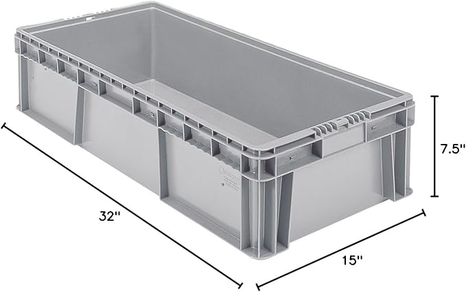 Buckhorn SW3215080201000 Plastic Straight Wall Storage Container Tote, (32-Inch x 15-Inch x 7-1/2-Inch), light grey