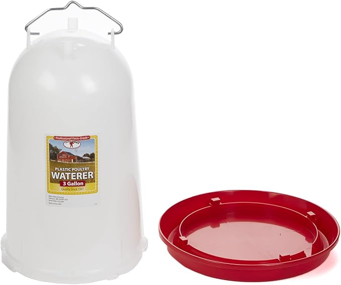 Little Giant® Plastic Poultry Drinker | Heavy Duty Plastic Gravity Fed Water Container Jar | Chicken Waterer with Handle | 3 Gallon