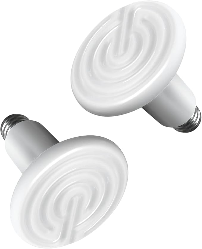 HealSmart 100W Reptile Heat Lamp Bulb, No Light Emitting Ceramic Heat Emitter, Brooder Coop Heater for Amphibian Pet & Incubating Chicken, 2 Pack, White