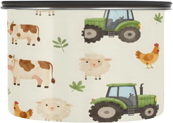 Farm Animals Cartoon Tractor Coffee Canister 17oz Stainless Steel Airtight Food Storage Container with Lid for Beans/Cereal Preserval