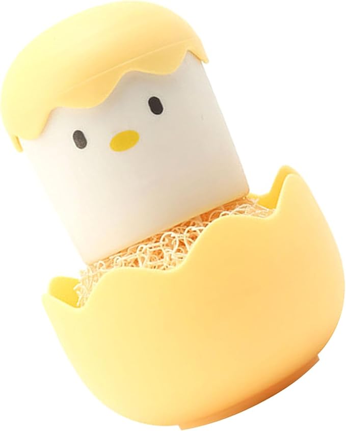 Eggshell Chicken Cleaning Brush Cartoon Kitchen Scrubber Fiber Ball Head Detachable Handle for Bowls Pots Dishwashing PP Material (Yellow)