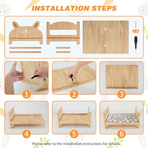 Large Wooden Rabbit Bed, 2-in-1 Bunny Bed with Gray Star Mat - 20.4 x 14.5 x 1.4 inches, white - Image 5