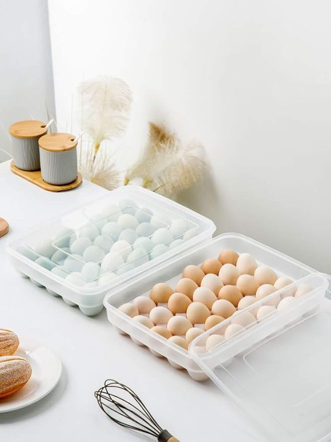 Sooyee 2 Pack Covered Egg Holders for Refrigerator,Clear 2X34 Deviled Egg Tray Storage Box Dispenser,Stackable Plastic Egg Cartons,Egg Holder Countertop(68 Eggs)