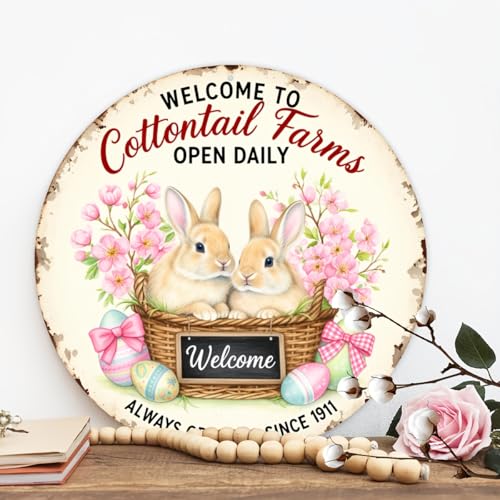 Welcome to Cottontail Farms Round Aluminum Metal Sign Retro Easter Eggs Sign for Home - 8x8 Inch - Image 5