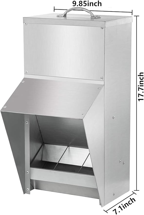 shengyi 11.5-55lbs Galvanized Chicken Feeder - Rat Proof Poultry Feeder with Lid Weatherproof Outdoor Coop Food Dispenser (25lbs 12.9x8.3x18.9in)