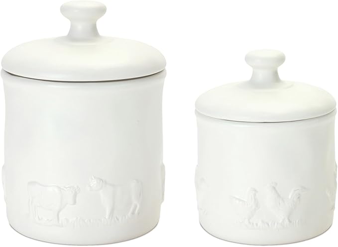 Melrose International Ceramic Farm Animal Canister (Set of 2)