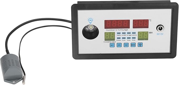 Pssopp Intelligent Incubator Thermostat, ABS Material, Realtime Temperature and Humidity Display, HighLow Alarm Function, Automatic Egg Turning for Eggs and Birds