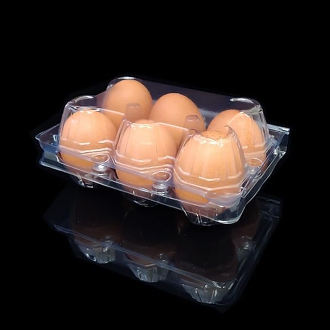 SOUJAP 100 Pack Clear Plastic Egg Cartons, 6 Cell Stackable Egg Storage Container with Lids, Egg Tray Holder Bulk for Family Pasture Farm Markets Display, Holds Up to 6 Eggs