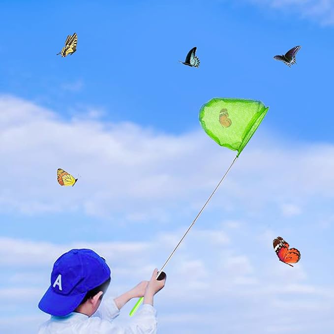 Kids Telescopic Butterfly Fishing Nets Perfect Outdoor Tools Colorful for Catching Insects Bugs Fish Ladybird Caterpillar Nets Extendable 34" Inch and Anti Slip Grip