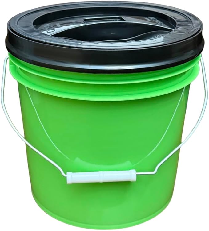 House Naturals 2 Gallon Food Grade - BPA Free Made in USA Buckets Lime Color pails with Screw On Gasket Lids (1, Lime - Black lids)