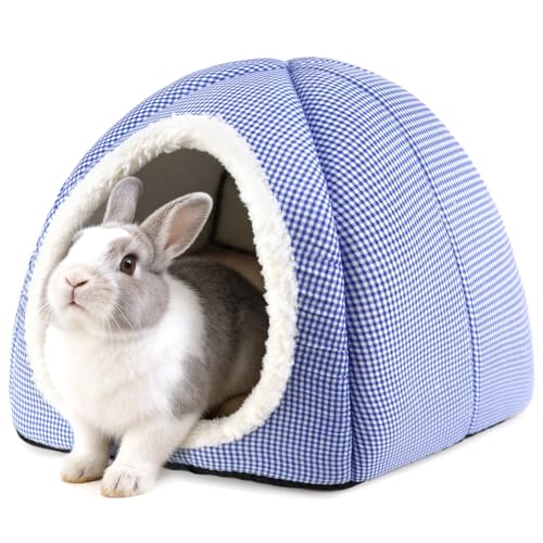 Rabbit Hideout Bed for Large Bunnies, Soft Plush Bunny House - Blue, Polyester by Tierecare