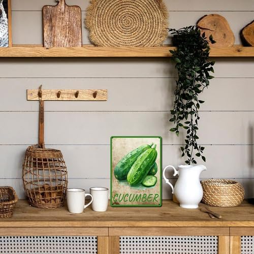 Vegetables Metal Sign Vintage Decor Cucumber Sign Farm Wall Decor Sturdy Rust Waterproof Aluminum Signs for Outdoor Yard Garden Easy to Install 5.5x8inch