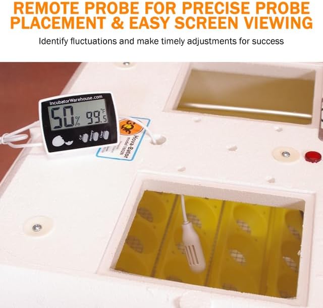 Incubator Warehouse IncuTherm™ Plus Digital Thermometer and Hygrometer for Egg Incubator - Large Digital Display with Min/Max Memory - Remote Probe - Reads Celsius and Fahrenheit +/-1° 1109 IWTH01