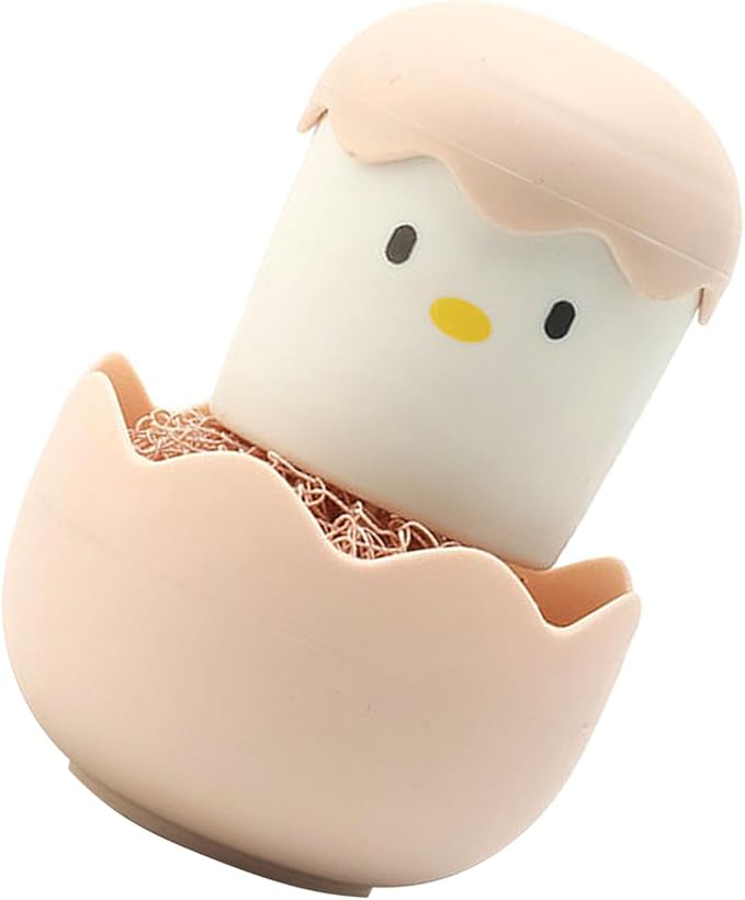 Eggshell Chicken Cleaning Brush Cartoon Kitchen Scrubber Fiber Ball Head Detachable Handle for Bowls Pots Dishwashing PP Material (Pink)