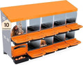 Chicken Nesting Boxes 10 Cells Metal Chicken Nesting Box - Heavy Duty Roll Away Design with Lid Cover & Swing Perch, Easy-Clean Egg Collection System for Chicken Coops - Orange